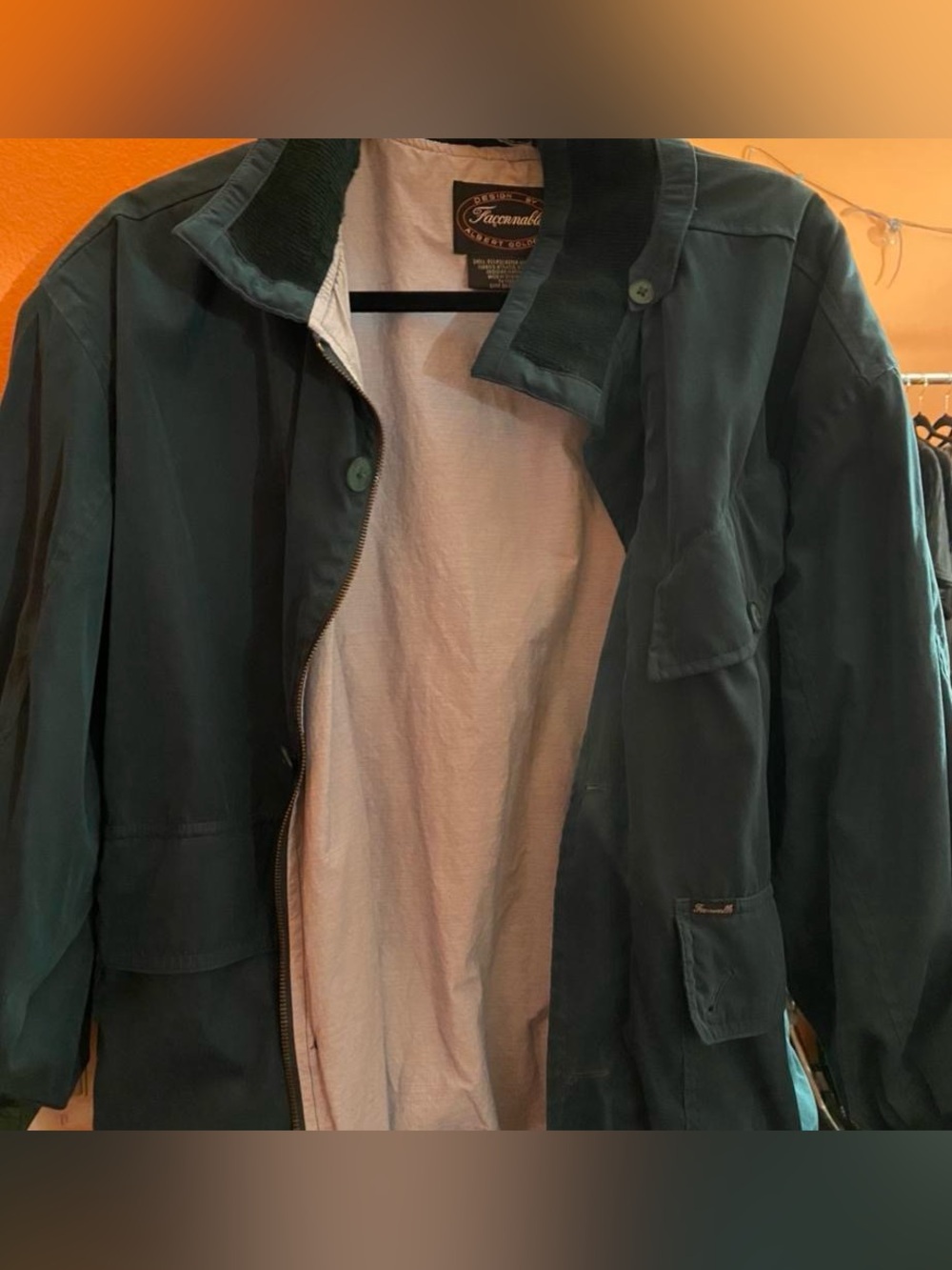 Faconnable Dark Green Utility Jacket with Corduroy Collar